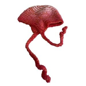 Handmade Crochet Tie Hat Beanie Pink‎ Orange Knit Cap